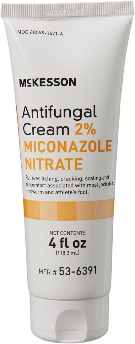 McKesson Antifungal Cream, 2% Miconazole Nitrate - Relieves Itching, Burning, Cracking from Jock Itch, Ringworm and Athlete Foot - 4 oz., 1 Count