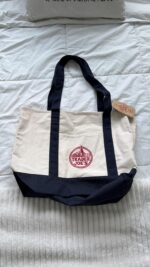 EXZMA Trader Joes Large Tote Shopping Bag Cotton Canvas Embroidered Bag (1), Navy Blue