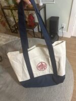 EXZMA Trader Joes Large Tote Shopping Bag Cotton Canvas Embroidered Bag (1), Navy Blue - Image 2